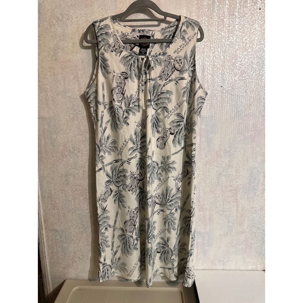 Harley-Davidson Tori Richard Silk Tropical Motorcycle Dress Grey Cream XL